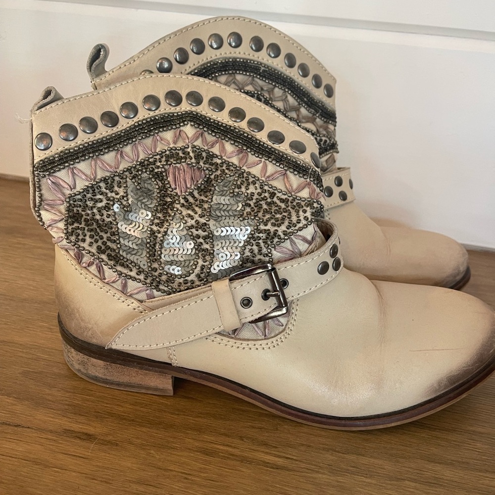 Studded Cream Ankle Boots